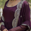 Wine Designer Plain Gown with Designer Embroidered Dupatta 1