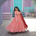  Peach  Faux Georgette Gown with Russian silk Dupatta 3