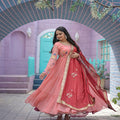  Peach  Faux Georgette Gown with Russian silk Dupatta 2