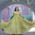 Parrot-Green Faux Georgette Gown with Russian silk Dupatta 6