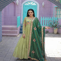 Parrot-Green Faux Georgette Gown with Russian silk Dupatta 2