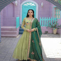 Parrot-Green Faux Georgette Gown with Russian silk Dupatta 4