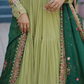 Parrot-Green Faux Georgette Gown with Russian silk Dupatta 5