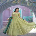 Parrot-Green Faux Georgette Gown with Russian silk Dupatta 7