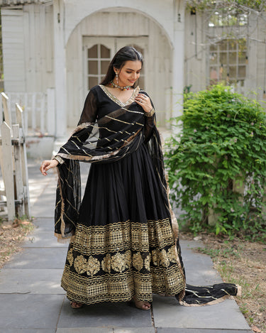 Black Designer Multi-Sequins Work Gown with Dupatta 1
