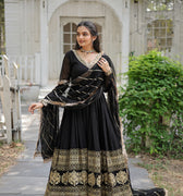 Black Designer Multi-Sequins Work Gown with Dupatta 2