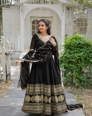 Black Designer Multi-Sequins Work Gown with Dupatta 2