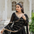 Black Designer Multi-Sequins Work Gown with Dupatta 3