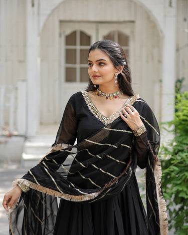 Black Designer Multi-Sequins Work Gown with Dupatta 3