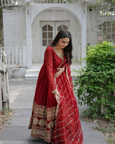 Maroon Designer Multi-Sequins Work Gown with Dupatta 2