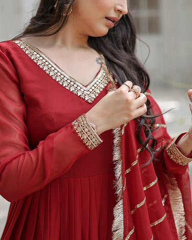 Maroon Designer Multi-Sequins Work Gown with Dupatta