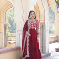 Marron Colour Designer Festival special Viscose Sequins Embroidered Work Gown 2