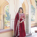 Marron Colour Designer Festival special Viscose Sequins Embroidered Work Gown 1