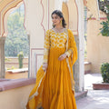 Yellow Colour Designer Festival special Viscose Sequins Embroidered Work Gown 3
