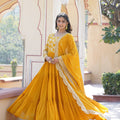 Yellow Colour Designer Festival special Viscose Sequins Embroidered Work Gown 2