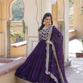 Purple Colour Designer Festival special Viscose Sequins Embroidered Work Gown