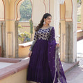 Purple Colour Designer Festival special Viscose Sequins Embroidered Work Gown 1