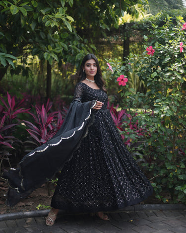 Black Colour Faux Georgette gown with Sequins-Multi Viscose 2