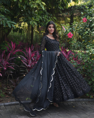 Black Colour Faux Georgette gown with Sequins-Multi Viscose