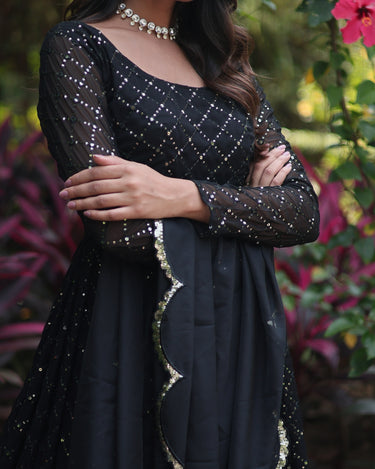 Black Colour Faux Georgette gown with Sequins-Multi Viscose 3