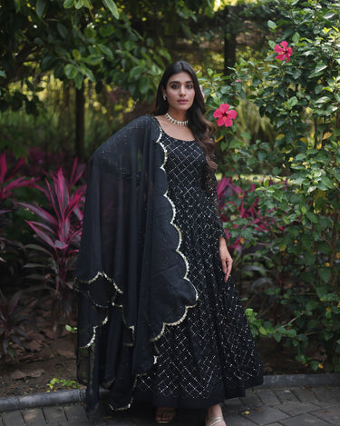 Black Colour Faux Georgette gown with Sequins-Multi Viscose 4