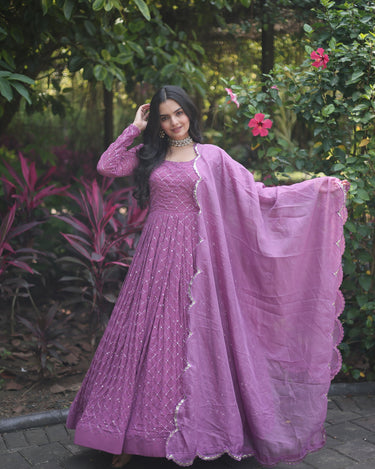 Onion Colour Faux Georgette gown with Sequins-Multi Viscose 4