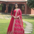 Rani Pink Designer Multi Embroidery Gown Set