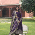Purple Designer Multi Embroidery Gown Set 