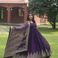 Purple Designer Multi Embroidery Gown Set  3