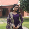 Purple Designer Multi Embroidery Gown Set  4