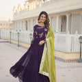 Purple Designer Festival Special Embroidered and Multi-Sequins work Gown  3