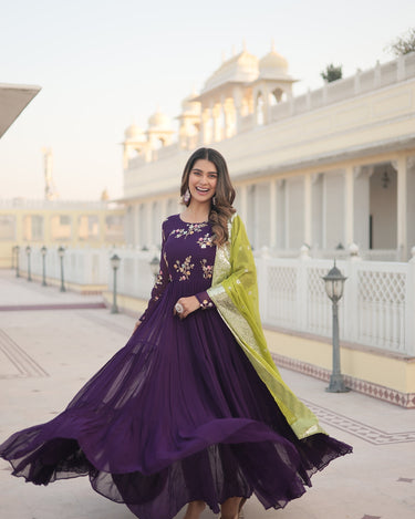 Purple Designer Festival Special Embroidered and Multi-Sequins work Gown 
