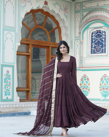 Brown Designer Wedding Special Fully Flair Georgette Gown 2