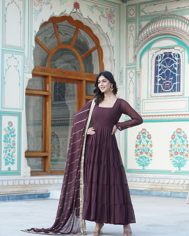 Brown Designer Wedding Special Fully Flair Georgette Gown 3