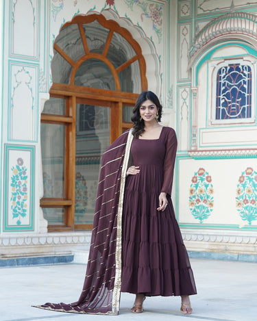 Brown Designer Wedding Special Fully Flair Georgette Gown 1