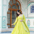 Yellow Designer Wedding Special Fully Flair Georgette Gown 2