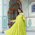 Yellow Designer Wedding Special Fully Flair Georgette Gown 4