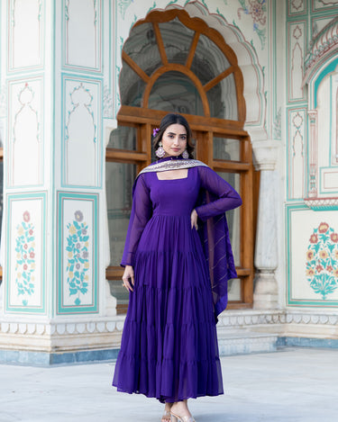Purple Designer Wedding Special Fully Flair Georgette Gown 2