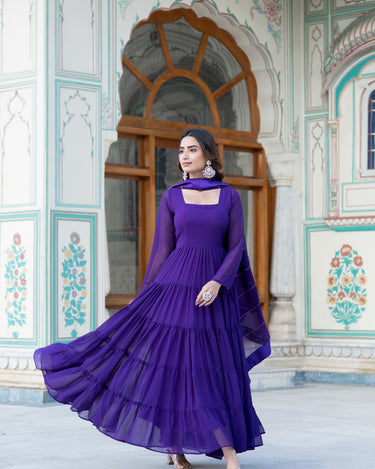 Purple Designer Wedding Special Fully Flair Georgette Gown 4
