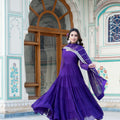 Purple Designer Wedding Special Fully Flair Georgette Gown