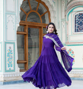 Purple Designer Wedding Special Fully Flair Georgette Gown