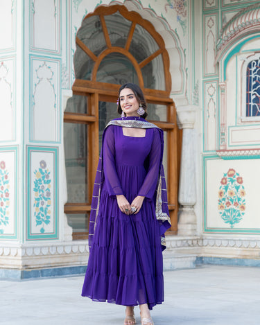 Purple Designer Wedding Special Fully Flair Georgette Gown 1