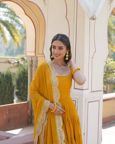 YELLOW  Faux Georgette Sleeveless Gown 3