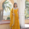 YELLOW  Faux Georgette Sleeveless Gown 4