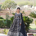 BLACK Viscose Diable Jacquard With Sequins Embroidered Work Gown   2