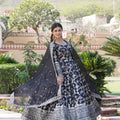 BLACK Viscose Diable Jacquard With Sequins Embroidered Work Gown   3