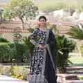 BLACK Viscose Diable Jacquard With Sequins Embroidered Work Gown   4