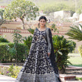 BLACK Viscose Diable Jacquard With Sequins Embroidered Work Gown  
