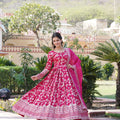 PINK Viscose Diable Jacquard With Sequins Embroidered Work Gown 1