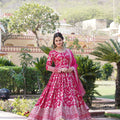 PINK Viscose Diable Jacquard With Sequins Embroidered Work Gown 4